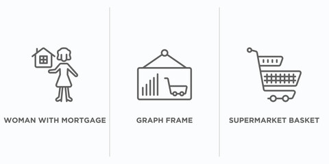 Poster - commerce outline icons set. thin line icons such as woman with mortgage, graph frame, supermarket basket vector. linear icon sheet can be used web and mobile