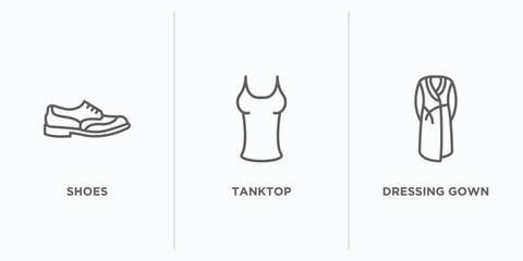 Poster - clothes outline icons set. thin line icons such as shoes, tanktop, dressing gown vector. linear icon sheet can be used web and mobile