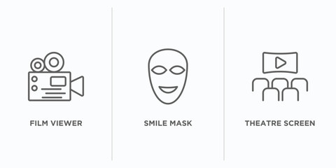 Poster - cinema outline icons set. thin line icons such as film viewer, smile mask, theatre screen vector. linear icon sheet can be used web and mobile