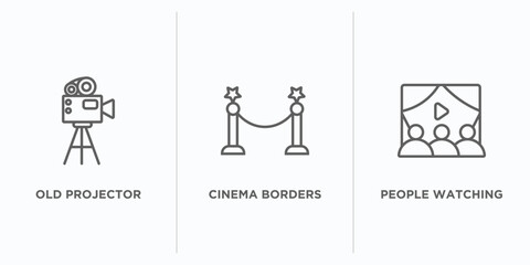 Poster - cinema outline icons set. thin line icons such as old projector, cinema borders, people watching a movie vector. linear icon sheet can be used web and mobile