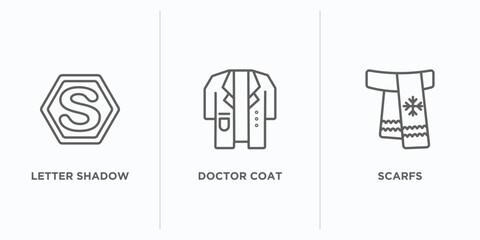 Poster - christmas outline icons set. thin line icons such as letter shadow, doctor coat, scarfs vector. linear icon sheet can be used web and mobile