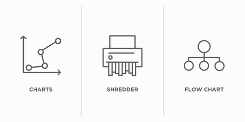 Poster - business and analytics outline icons set. thin line icons such as charts, shredder, flow chart vector. linear icon sheet can be used web and mobile