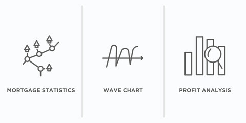 Poster - business and analytics outline icons set. thin line icons such as mortgage statistics, wave chart, profit analysis vector. linear icon sheet can be used web and mobile