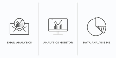 Poster - business and analytics outline icons set. thin line icons such as email analytics, analytics monitor, data analysis pie chart vector. linear icon sheet can be used web and mobile