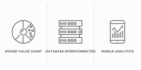 Poster - business and analytics outline icons set. thin line icons such as round value chart, database interconnected, mobile analytics vector. linear icon sheet can be used web and mobile
