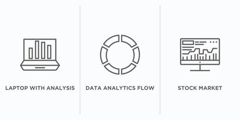 Aufkleber - business and analytics outline icons set. thin line icons such as laptop with analysis, data analytics flow, stock market vector. linear icon sheet can be used web and mobile