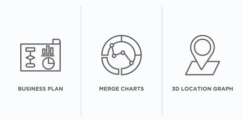 Poster - business and analytics outline icons set. thin line icons such as business plan, merge charts, 3d location graph vector. linear icon sheet can be used web and mobile