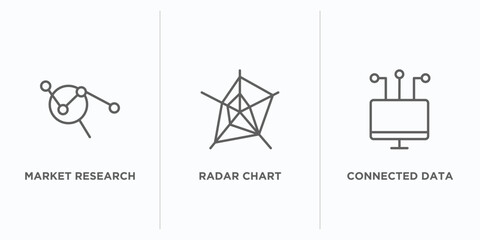 Poster - business and analytics outline icons set. thin line icons such as market research, radar chart, connected data vector. linear icon sheet can be used web and mobile
