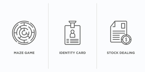 Poster - business outline icons set. thin line icons such as maze game, identity card, stock dealing vector. linear icon sheet can be used web and mobile