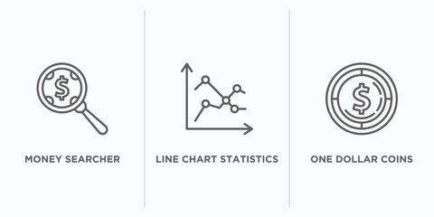 Poster - business outline icons set. thin line icons such as money searcher, line chart statistics, one dollar coins vector. linear icon sheet can be used web and mobile