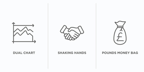 Poster - business outline icons set. thin line icons such as dual chart, shaking hands, pounds money bag vector. linear icon sheet can be used web and mobile