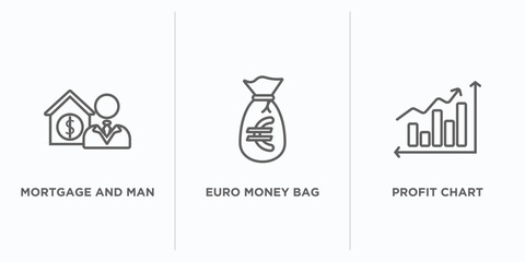 Poster - business outline icons set. thin line icons such as mortgage and man, euro money bag, profit chart vector. linear icon sheet can be used web and mobile