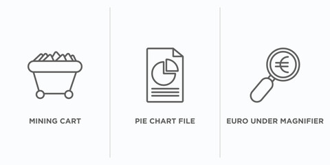 Poster - business outline icons set. thin line icons such as mining cart, pie chart file, euro under magnifier vector. linear icon sheet can be used web and mobile