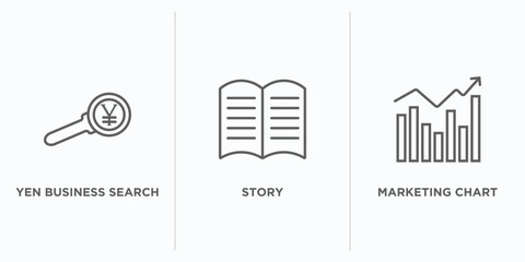 Poster - business outline icons set. thin line icons such as yen business search, story, marketing chart vector. linear icon sheet can be used web and mobile