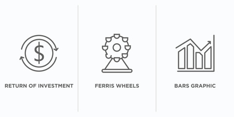 Poster - business outline icons set. thin line icons such as return of investment, ferris wheels, bars graphic vector. linear icon sheet can be used web and mobile