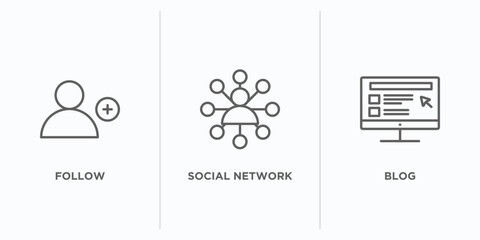 Poster - blogger and influencer outline icons set. thin line icons such as follow, social network, blog vector. linear icon sheet can be used web and mobile
