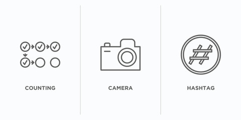 Poster - blogger and influencer outline icons set. thin line icons such as counting, camera, hashtag vector. linear icon sheet can be used web and mobile