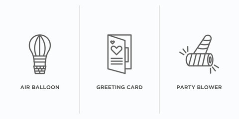 Poster - birthday and party outline icons set. thin line icons such as air balloon, greeting card, party blower vector. linear icon sheet can be used web and mobile