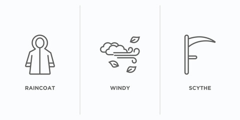 Poster - autumn outline icons set. thin line icons such as raincoat, windy, scythe vector. linear icon sheet can be used web and mobile