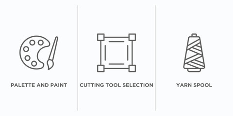 Poster - art outline icons set. thin line icons such as palette and paint brush, cutting tool selection, yarn spool vector. linear icon sheet can be used web and mobile