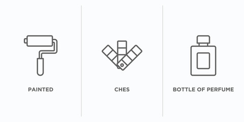 Poster - art outline icons set. thin line icons such as painted, ches, bottle of perfume vector. linear icon sheet can be used web and mobile