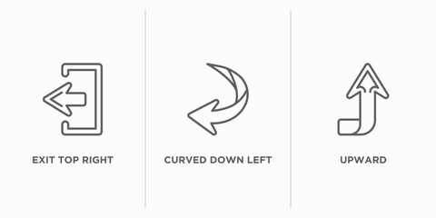 Poster - arrows outline icons set. thin line icons such as exit top right, curved down left arrow, upward vector. linear icon sheet can be used web and mobile