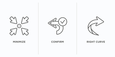 Poster - arrows outline icons set. thin line icons such as minimize, confirm, right curve vector. linear icon sheet can be used web and mobile
