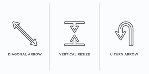 Poster - arrows outline icons set. thin line icons such as diagonal arrow, vertical resize, u turn arrow vector. linear icon sheet can be used web and mobile