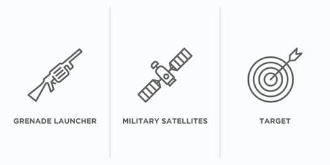 Canvas Print - army and war outline icons set. thin line icons such as grenade launcher, military satellites, target vector. linear icon sheet can be used web and mobile