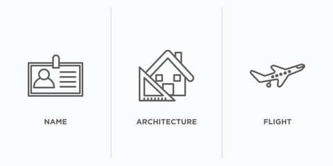 Poster - architecture and travel outline icons set. thin line icons such as name, architecture, flight vector. linear icon sheet can be used web and mobile