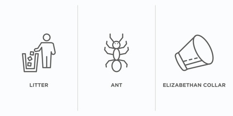 Poster - animals outline icons set. thin line icons such as litter, ant, elizabethan collar vector. linear icon sheet can be used web and mobile