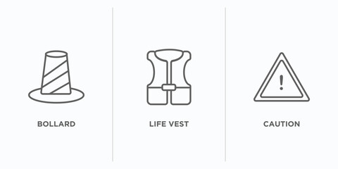 Poster - alert outline icons set. thin line icons such as bollard, life vest, caution vector. linear icon sheet can be used web and mobile