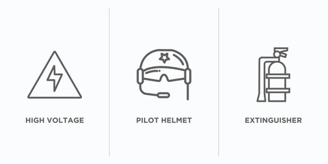 Poster - airport terminal outline icons set. thin line icons such as high voltage, pilot helmet, extinguisher vector. linear icon sheet can be used web and mobile