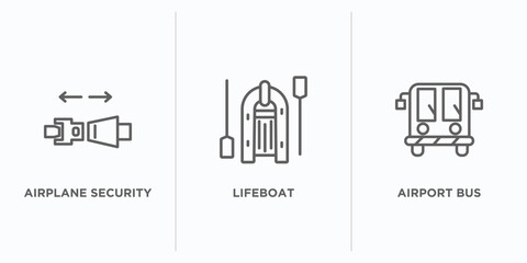 Poster - airport terminal outline icons set. thin line icons such as airplane security belt, lifeboat, airport bus vector. linear icon sheet can be used web and mobile