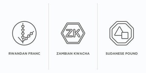 Poster - africa outline icons set. thin line icons such as rwandan franc, zambian kwacha, sudanese pound vector. linear icon sheet can be used web and mobile