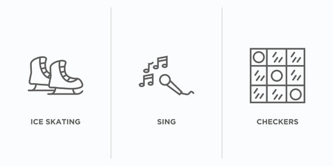 Poster - activity and hobbies outline icons set. thin line icons such as ice skating, sing, checkers vector. linear icon sheet can be used web and mobile