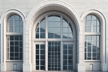 Poster - grand white brick building with elegant arched windows. Generative AI