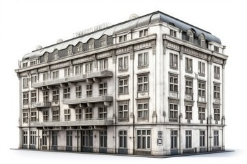 Poster - multi-story building with windows and balconies. Generative AI