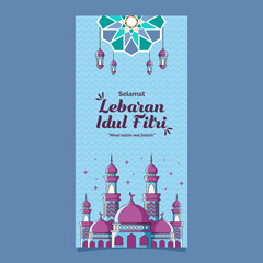 Wall Mural - Selamat lebaran idul fitri means happy eid al fitr greeting card islamic background design