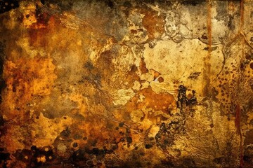 Poster - weathered and colorful wall with peeling paint and rust stains. Generative AI