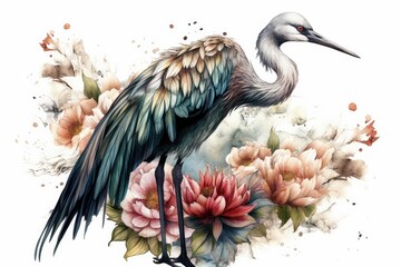  Floral Crane Sublimation Clipart