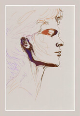 Poster - Abstract portrait illustration digital art face person poster background artwork 
minimal expressionism line art drawing style yoga peaceful graphic design character generative ai