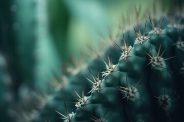 Canvas Print -  a close up of a cactus with many spikes on it's head and a blurry background of other cactuses in the background.  generative ai