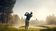 © GustavsMD - Male Golfer Taking a Shot on Professional Golf Course. Generative AI.