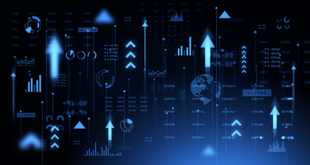 Poster - Forex graph data and arrows with growing lines, financial diagrams