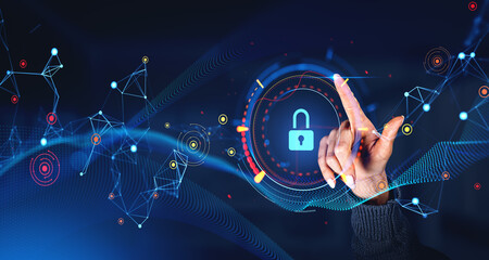 Poster - Woman hand using data protection interface