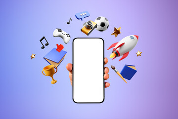 Poster - Hand with smartphone, online entertainment icons