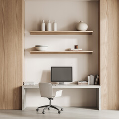 Poster - White and wooden home office interior