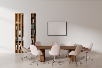 Wall Mural - White office meeting room with bookcases and poster