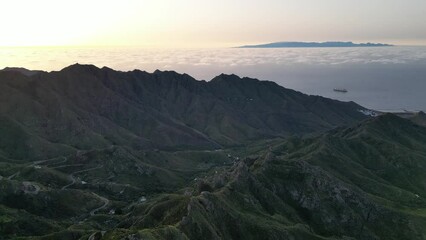 Canvas Print - Aerial View of Beautiful Mountains of Anaga Rural Park in Tenerife, Canary Islands, Spain. 